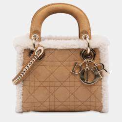 Pre Owned Dior Brown/White Mini Suede Shearling Cannage Lady Dior