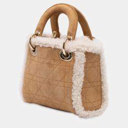 Pre Owned Dior Brown/White Mini Suede Shearling Cannage Lady Dior