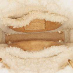 Pre Owned Dior Brown/White Mini Suede Shearling Cannage Lady Dior