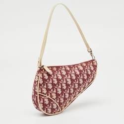 Pre Owned Dior Red/White Oblique Coated Canvas and Patent Leather Vintage Saddle Pochette