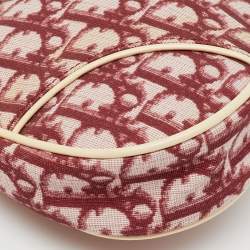 Pre Owned Dior Red/White Oblique Coated Canvas and Patent Leather Vintage Saddle Pochette