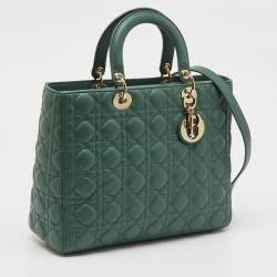 Pre Owned Dior Sage Green Cannage Leather Large Lady Dior Tote
