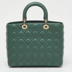 Pre Owned Dior Sage Green Cannage Leather Large Lady Dior Tote
