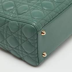 Pre Owned Dior Sage Green Cannage Leather Large Lady Dior Tote