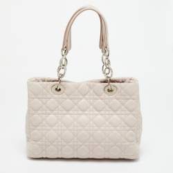 Pre Owned Dior Light Pink Cannage Leather Small Soft Lady Dior Tote