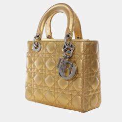 Pre Owned Dior Gold Small Metallic Grained Calfskin Cannage My ABCDior Lady Dior