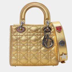 Pre Owned Dior Gold Small Metallic Grained Calfskin Cannage My ABCDior Lady Dior