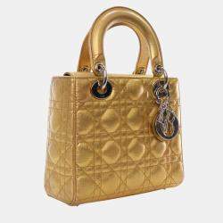 Pre Owned Dior Gold Small Metallic Grained Calfskin Cannage My ABCDior Lady Dior
