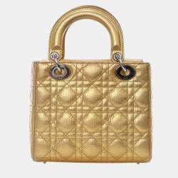 Pre Owned Dior Gold Small Metallic Grained Calfskin Cannage My ABCDior Lady Dior
