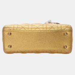 Pre Owned Dior Gold Small Metallic Grained Calfskin Cannage My ABCDior Lady Dior