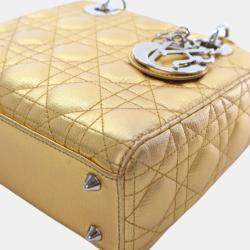 Pre Owned Dior Gold Small Metallic Grained Calfskin Cannage My ABCDior Lady Dior