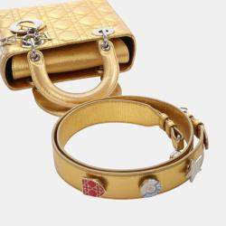 Pre Owned Dior Gold Small Metallic Grained Calfskin Cannage My ABCDior Lady Dior