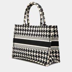Pre Owned Dior Black White Medium Canvas Houndstooth Embroidered Book Tote