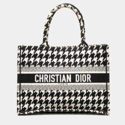 Pre Owned Dior Black White Medium Canvas Houndstooth Embroidered Book Tote