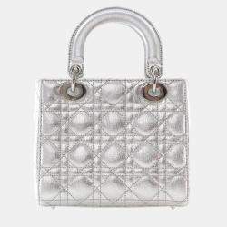 Pre Owned Dior Silver Small Metallic Grained Calfskin Cannage My ABCDior Lady Dior