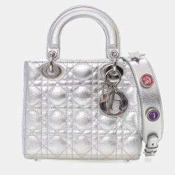 Pre Owned Dior Silver Small Metallic Grained Calfskin Cannage My ABCDior Lady Dior