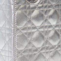 Pre Owned Dior Silver Small Metallic Grained Calfskin Cannage My ABCDior Lady Dior