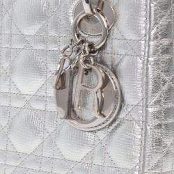 Pre Owned Dior Silver Small Metallic Grained Calfskin Cannage My ABCDior Lady Dior