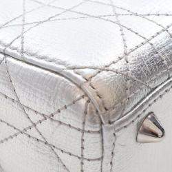 Pre Owned Dior Silver Small Metallic Grained Calfskin Cannage My ABCDior Lady Dior