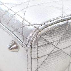 Pre Owned Dior Silver Small Metallic Grained Calfskin Cannage My ABCDior Lady Dior