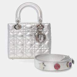 Pre Owned Dior Silver Small Metallic Grained Calfskin Cannage My ABCDior Lady Dior
