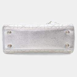 Pre Owned Dior Silver Small Metallic Grained Calfskin Cannage My ABCDior Lady Dior