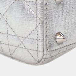 Pre Owned Dior Silver Small Metallic Grained Calfskin Cannage My ABCDior Lady Dior