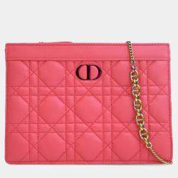 Pre Owned Dior Pink Supple Cannage Calfskin Caro Every Dior Pouch