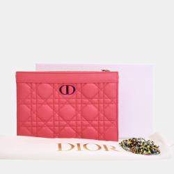 Pre Owned Dior Pink Supple Cannage Calfskin Caro Every Dior Pouch