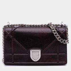 Pre Owned Dior Brown Mini Grained Calfskin Diorama Flap