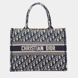 Pre Owned Dior Navy Blue Medium Oblique Canvas Book Tote