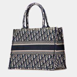Pre Owned Dior Navy Blue Medium Oblique Canvas Book Tote