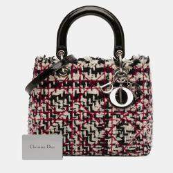 Pre Owned Dior Black Multicolor Medium Tweed Cannage Fringe Lady Dior