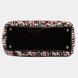 Pre Owned Dior Black Multicolor Medium Tweed Cannage Fringe Lady Dior