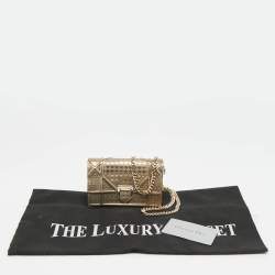 Pre Owned Dior Gold Microcannage Patent Leather Baby Diorama Shoulder Bag