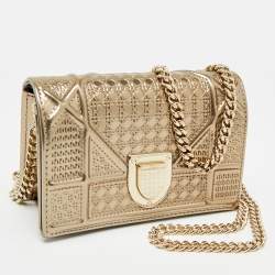 Pre Owned Dior Gold Microcannage Patent Leather Baby Diorama Shoulder Bag