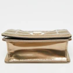 Pre Owned Dior Gold Microcannage Patent Leather Baby Diorama Shoulder Bag