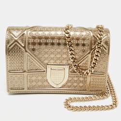 Pre Owned Dior Gold Microcannage Patent Leather Baby Diorama Shoulder Bag