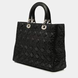 Pre Owned Dior Black Large Iridescent Fabric Cannage Lady Dior