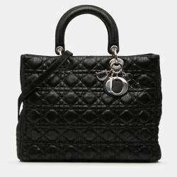 Pre Owned Dior Black Large Iridescent Fabric Cannage Lady Dior