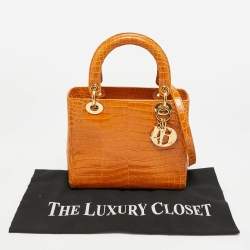 Pre Owned Dior Brown Crocodile Medium Limited Edition 032 Lady Dior Tote