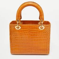Pre Owned Dior Brown Crocodile Medium Limited Edition 032 Lady Dior Tote