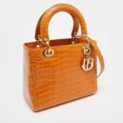 Pre Owned Dior Brown Crocodile Medium Limited Edition 032 Lady Dior Tote