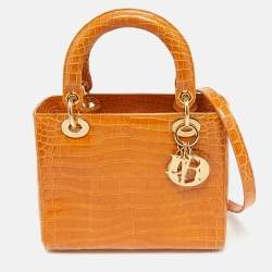 Pre Owned Dior Brown Crocodile Medium Limited Edition 032 Lady Dior Tote