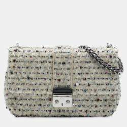 Pre Owned Dior White Medium Tweed Miss Dior Flap
