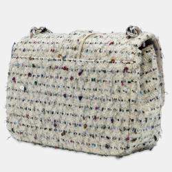 Pre Owned Dior White Medium Tweed Miss Dior Flap