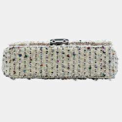Pre Owned Dior White Medium Tweed Miss Dior Flap