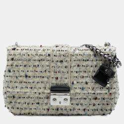 Pre Owned Dior White Medium Tweed Miss Dior Flap
