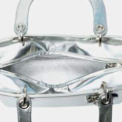 Pre Owned Dior Silver Medium Metallic Patent Lady Dior