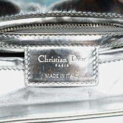 Pre Owned Dior Silver Medium Metallic Patent Lady Dior